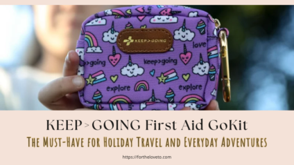 Colorful and stylish KEEP>GOING First Aid GoKit in Safari Tots, Tropical Blooms, and Unicorn Rose designs, a must-have for parents and travelers.