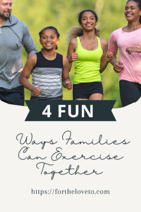 Smiling family jogging together in a green park, demonstrating fun and easy ways to stay fit as a family. Learn how to make exercise enjoyable for everyone!