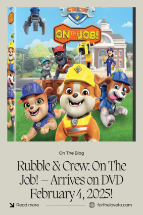 Cover of Rubble & Crew: On The Job! DVD featuring Rubble and his construction pup crew in Builder Cove, ready for exciting building adventures. DVD arrives on February 4, 2025!