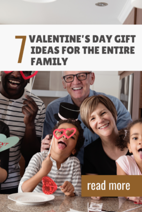 7 Valentine’s Day gift ideas for the entire family – A joyful multigenerational family celebrating together with fun Valentine's Day props and decorations. Great inspiration for family-oriented Valentine's gifts and activities.