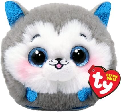 Ty Beanie Balls Slush The Husky with Glitter Blue Eyes, Soft and Round Plush Animals to Collect 8 cm