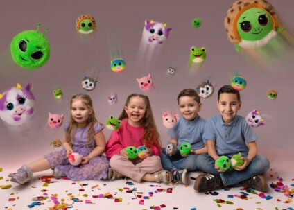 Happy children playing with Ty Beanie Bouncers—adorable plush toys that bounce up to 50 feet! Featuring colorful animal and character designs, these award-winning toys bring fun and excitement to playtime.