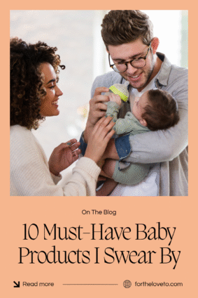 Parents feeding baby with bottle – must-have baby products blog graphic