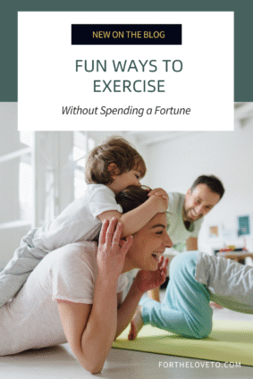Happy family doing playful at-home exercise together, showing budget-friendly ways to stay active