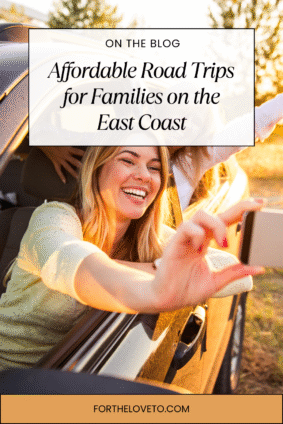 Smiling woman taking a selfie during family road trip – fun and affordable East Coast getaway