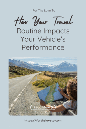 Traveler reading map beside car, highlighting effects of travel habits on vehicle health