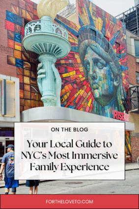 Colorful exterior of RiseNY in Times Square featuring Statue of Liberty mural—one of the top family attractions in New York City