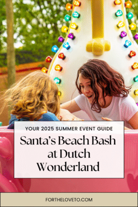 Kids smiling on a ride at Dutch Wonderland during Santa’s Beach Bash 2025, a festive summer event with family-friendly attractions in Lancaster, PA.
