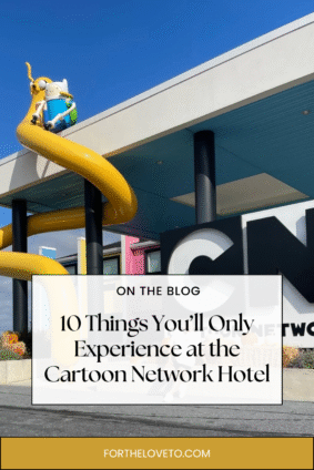 Cartoon Network Hotel Lancaster PA exterior with Finn and Jake slide statue, themed family hotel near Dutch Wonderland.