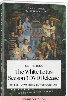 DVD cover of The White Lotus Season 3 with cast in Thailand setting – blog promo image for DVD and Digital release with bonus features.
