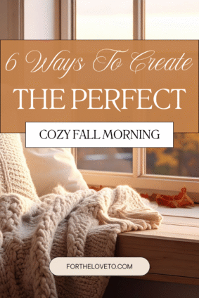 Cozy knitted blanket by a window with fall leaves outside, perfect for a relaxing autumn morning.