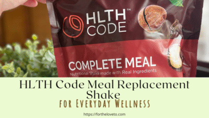HLTH Code Meal Replacement Shake Chocolate Macadamia bag on a kitchen counter, shown as a healthy meal option for everyday wellness.