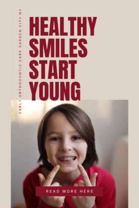 Child smiling after braces adjustment — promoting early orthodontic care in Garden City NY for confident, healthy smiles.