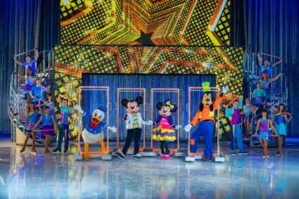 Mickey Mouse, Minnie Mouse, Donald Duck and Goofy perform in Disney On Ice Jump In at UBS Arena Long Island NY