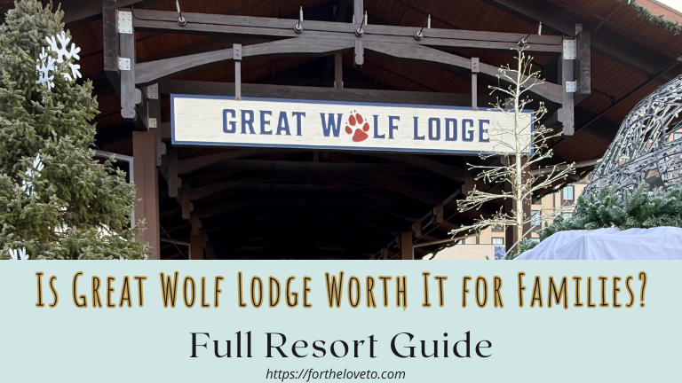 Great Wolf Lodge entrance during winter with holiday decorations and text overlay reading “Is Great Wolf Lodge Worth It for Families – Full Resort Guide.