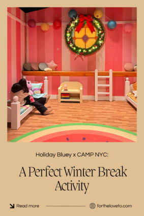 Holiday Bluey x CAMP NYC experience, a festive indoor winter break activity for families with young kids in New York City.