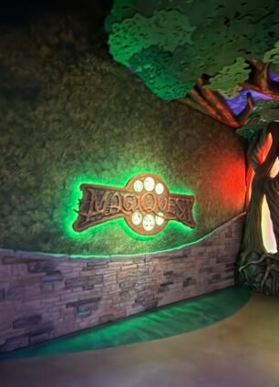 MagiQuest entrance inside Great Wolf Lodge, part of the interactive adventure game for kids.