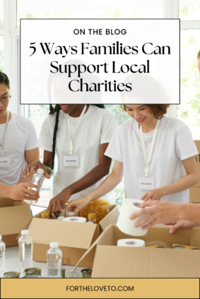 Families volunteering together by packing donations for a local charity