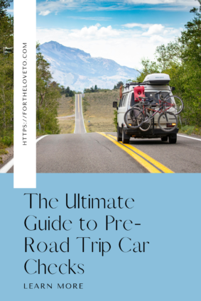 Pre-road trip car checks guide featuring a family vehicle ready for a long road trip