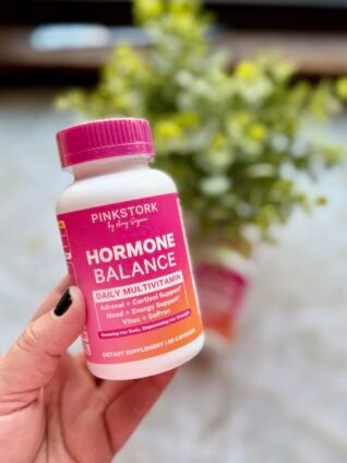 Pink Stork Hormone Balance daily multivitamin for women supporting hormone balance, mood, cortisol support, and energy for busy moms naturally