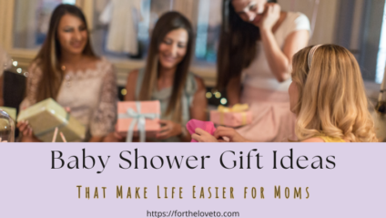 Baby shower celebration with friends exchanging gifts, featuring unique baby shower gift ideas that make life easier for new moms