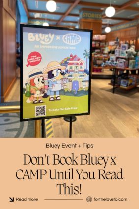 Bluey x CAMP ticket deals sign at the entrance to Bluey's House immersive experience