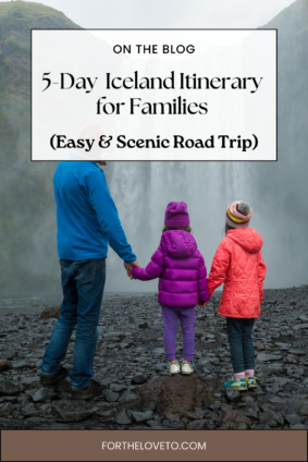 Iceland with kids exploring waterfall during a 5-day Iceland itinerary scenic road trip
