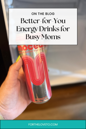 clean energy drinks for busy moms graphic featuring mōcean energy drink as a healthy alternative to coffee with no jitters or crash