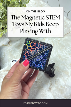 Screen-free STEM toys Pinterest pin showcasing TOSY magnetic STEM toys for kids with creative puzzle play and sensory learning activities.