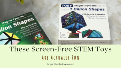 Pinterest graphic featuring screen-free STEM toys from TOSY including magnetic puzzle toys and glow-in-the-dark STEM activities for kids.