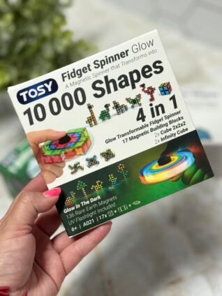 TOSY Glow Magnet Fidget Spinner box featuring screen-free STEM toys with glow-in-the-dark magnetic puzzle designs and sensory play for kids.