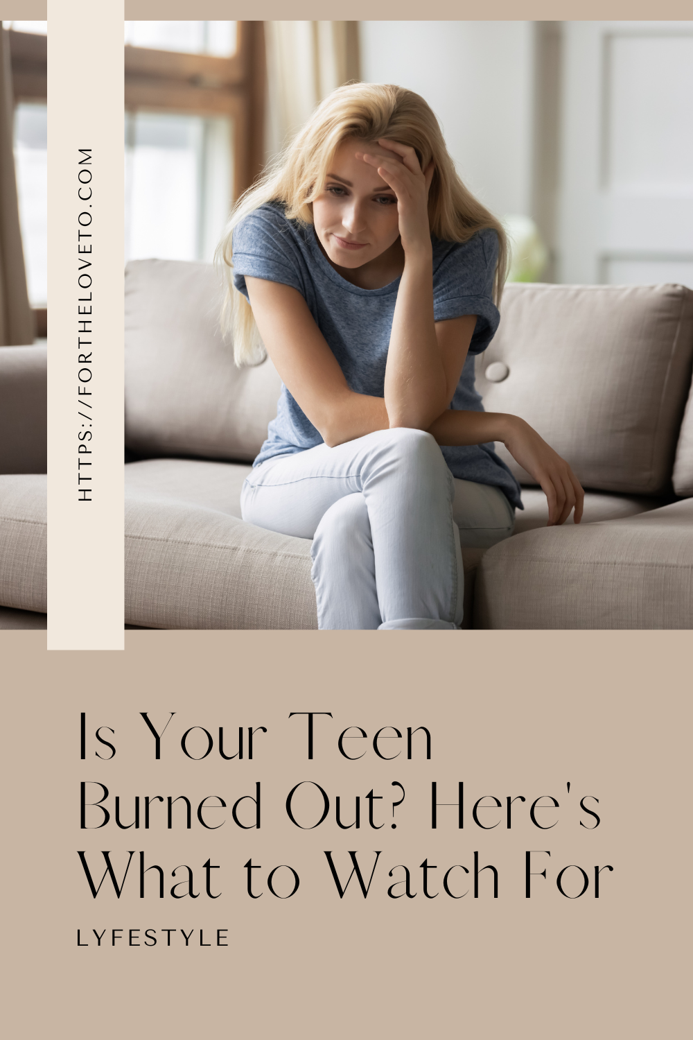 Teen burnout illustration showing a stressed teenager sitting on a couch with signs of emotional exhaustion and chronic stress.