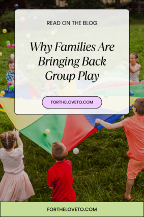 Kids playing together outdoors showing why families are bringing back group play for screen-free fun