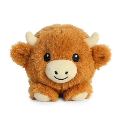 Baby Warm Pals cooling stuffed animal for kids in a soft brown Highland cow design.