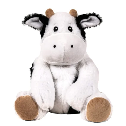 Warm Pals cooling stuffed animal for kids featuring a cuddly black and white cow plush.