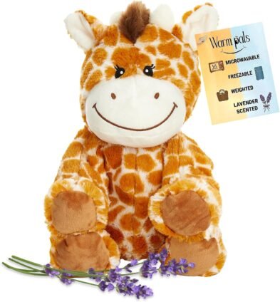 Warm Pals Flirty Giraffe weighted plush with warming and cooling features, a comforting friendship gift for kids.
