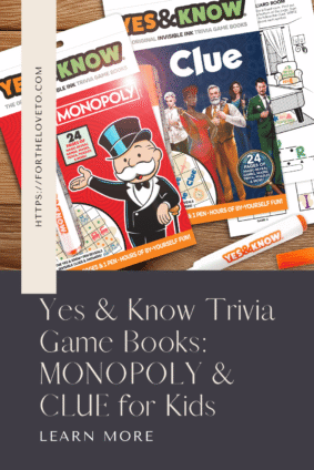 Yes & Know trivia game books featuring MONOPOLY and CLUE invisible ink activity books for kids ages 8 and up.