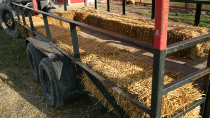 Hayride wagon with hay bales at a Long Island farm during the fall season
