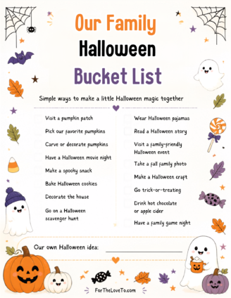 Free printable family Halloween bucket list for kids