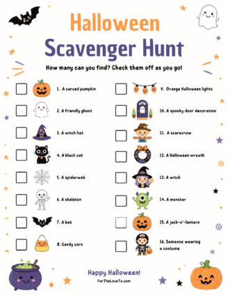 Free printable Halloween scavenger hunt for kids