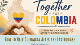 Together for Colombia graphic sharing how to help Colombia after the earthquake and support affected communities.