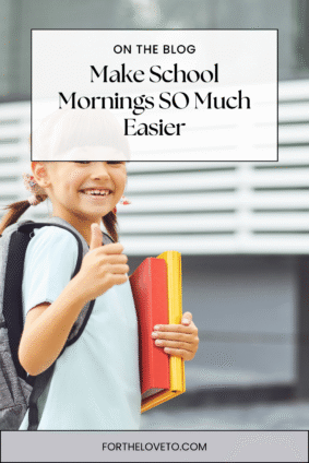 Back to school routine tips for kids featuring a student with a backpack and ideas for making school mornings easier