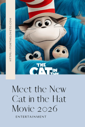 The Cat in the Hat smiles while surrounded by blue Things in The Cat in the Hat movie 2026.
