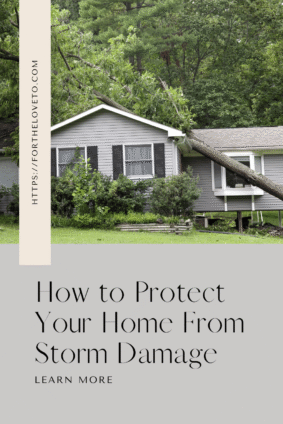 Fallen tree resting on a house roof after severe weather, with tips on how to protect your home from storm damage.