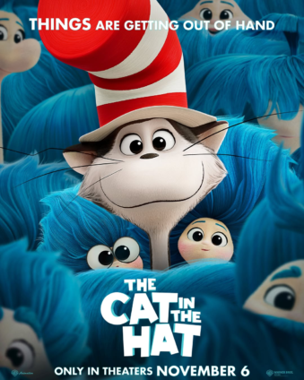 The Cat in the Hat movie 2026 poster featuring the Cat surrounded by blue Things with the November 6 theatrical release date.