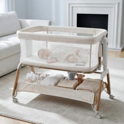 GROWNSY 5-in-1 Baby Bassinet Bedside Sleeper with storage shelf